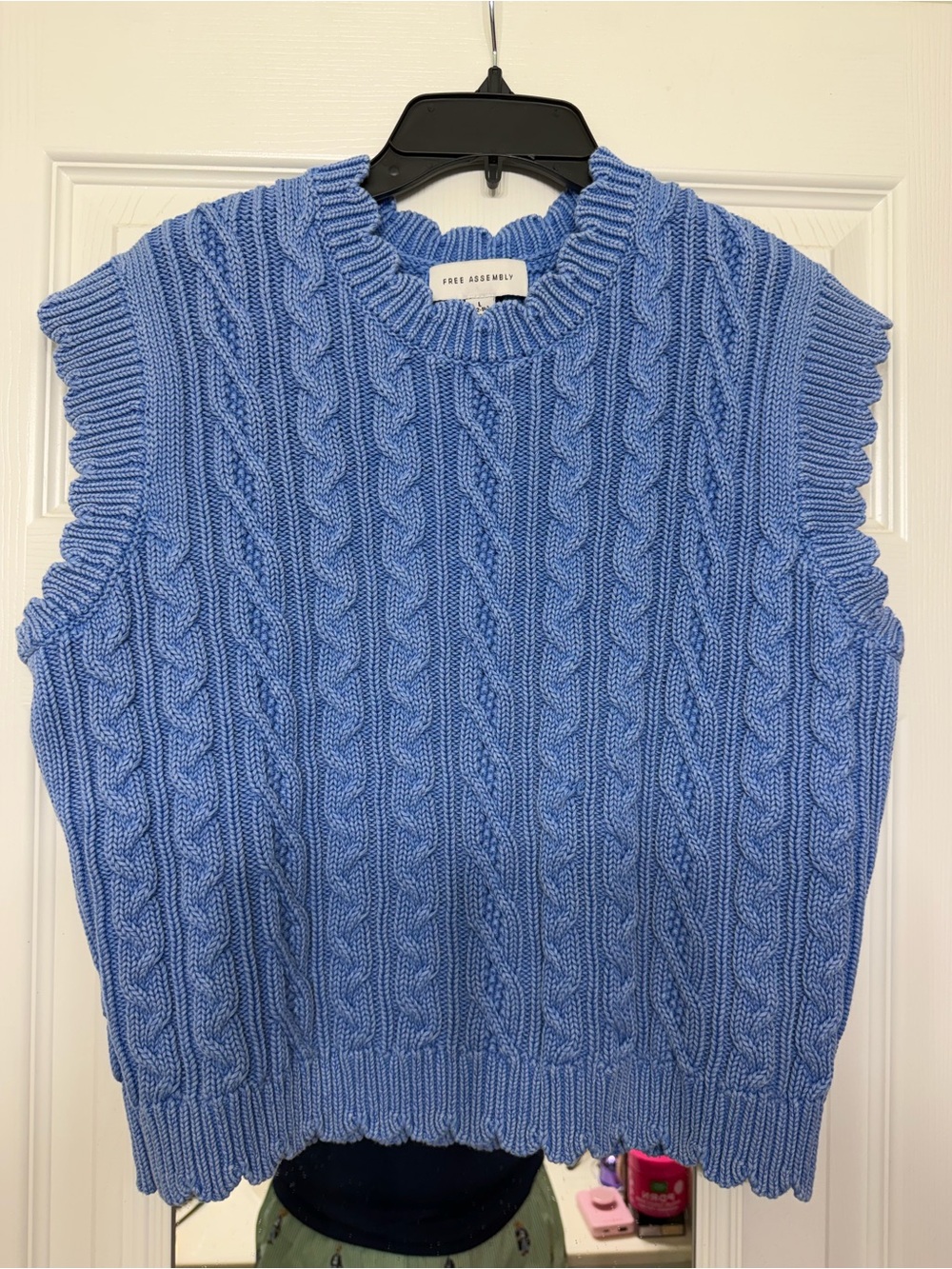 light blue cable knit sweater vest